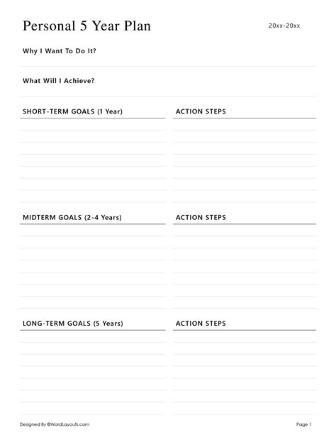 Life Personal 5 Year Plan Template