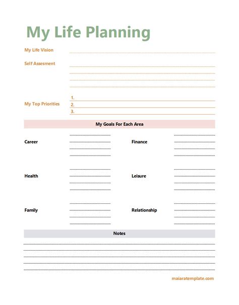 Life Planning Templates
