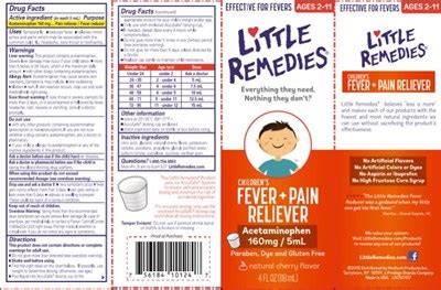 Little Remedies Pain Reliever Dosage Chart