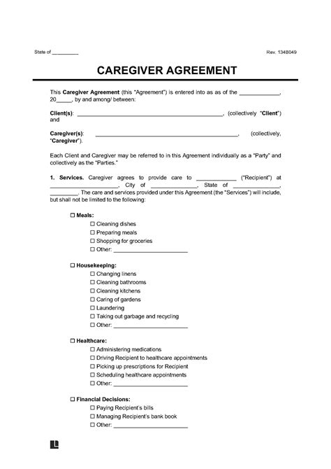 Live In Caregiver Contract Template