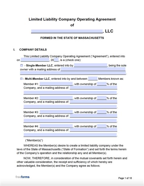 Llc Operating Agreement Template Massachusetts