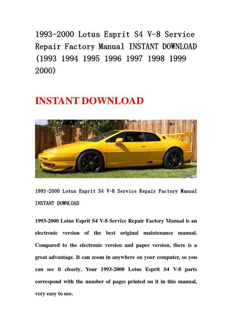 Lotus Esprit S4 V 8 1993 2004 Factory Service Repair Manual