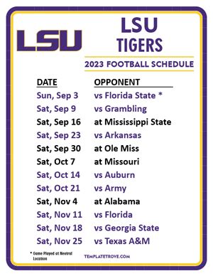 Lsu Football Schedule Printable