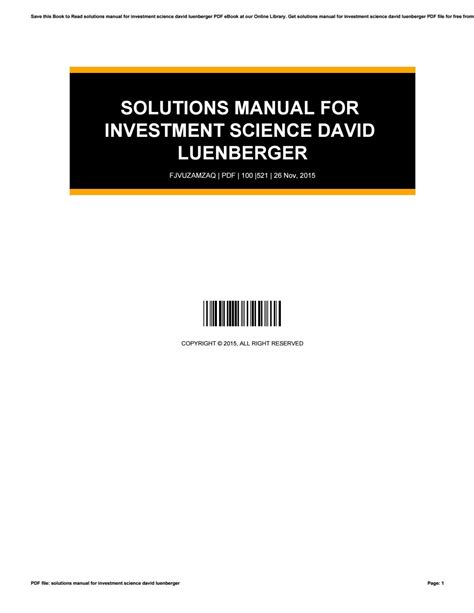 Luenberger Investment Science Solutions Manual Rapidshare