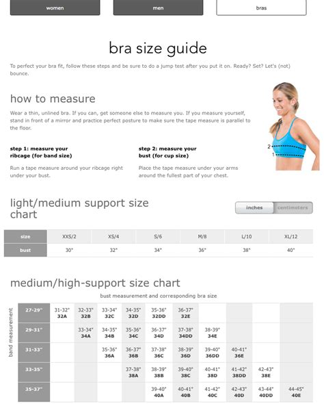 Lululemon Size Chart Sports Bra