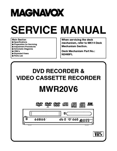 Magnavox Mwr20v6 Dvd Recorder Vcr Service Manual