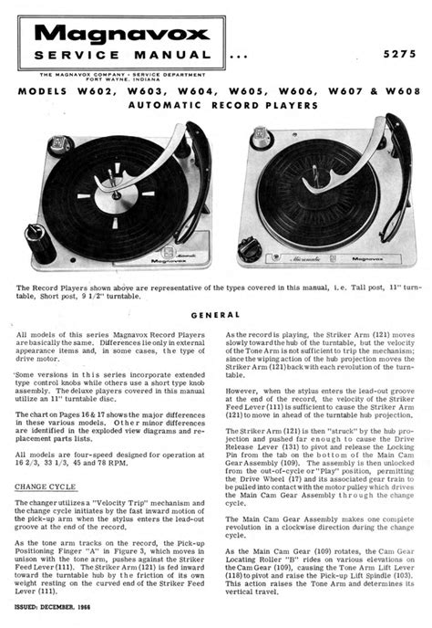 Magnavox W604 W605 W606 W607 W608 Micromatic Service Manual