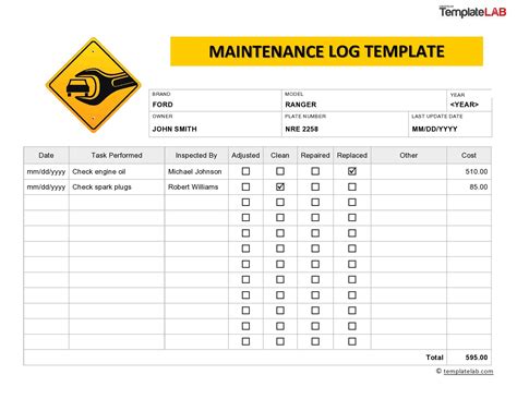 Maintenance Record Template