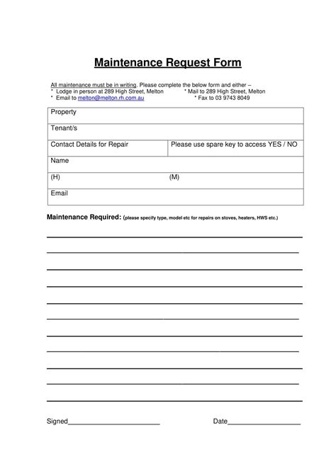 Maintenance Request Form Template Word