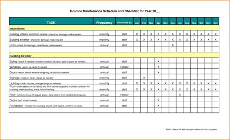 Maintenance Spreadsheet Template