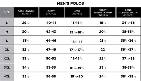 Male Waist Size Chart