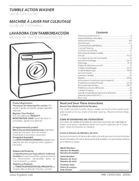 Manual For Frigidaire Front Load Washer