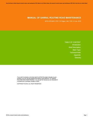 Manual Of Sanral Routine Road Maintenance