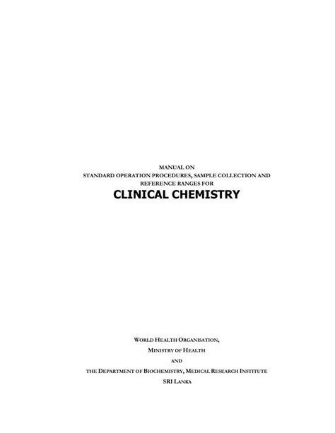 Manual On Reference Ranges For Clinical Chemistry