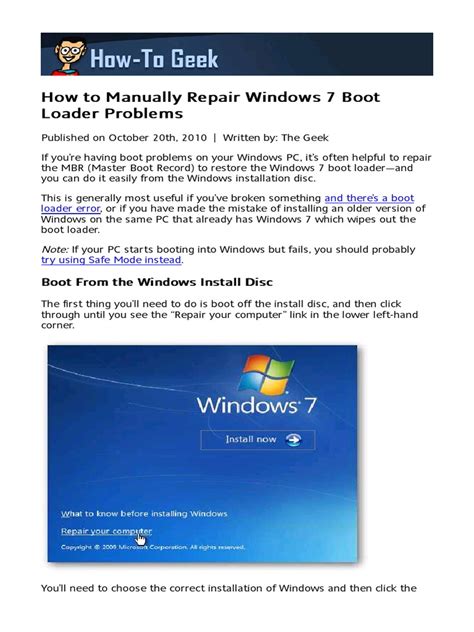 Manually Repair Windows 7 Bootloader