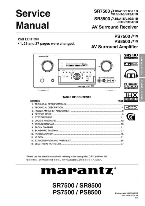 Marantz Sr7500 Sr8500 Ps7500 Ps8500 Service Manual