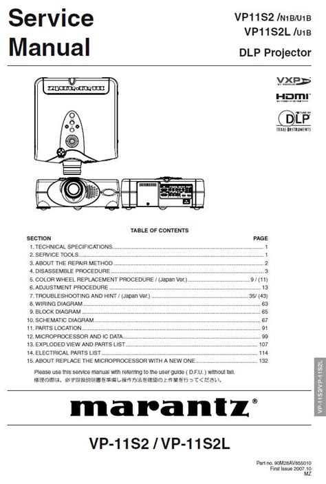 Marantz Vp 11s2 Vp 11s2l Dlp Projector Service Manual
