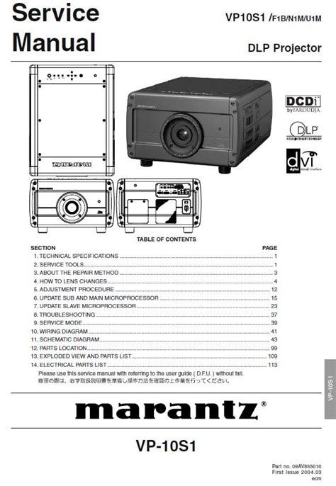 Marantz Vp10s1 Dlp Projector Service Manual