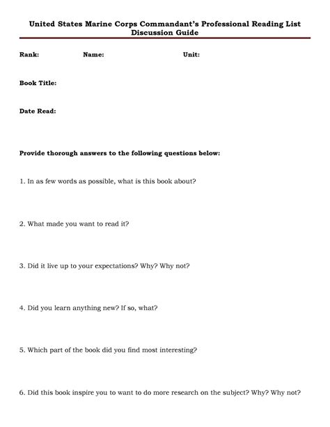 Marine Corps Book Report Template