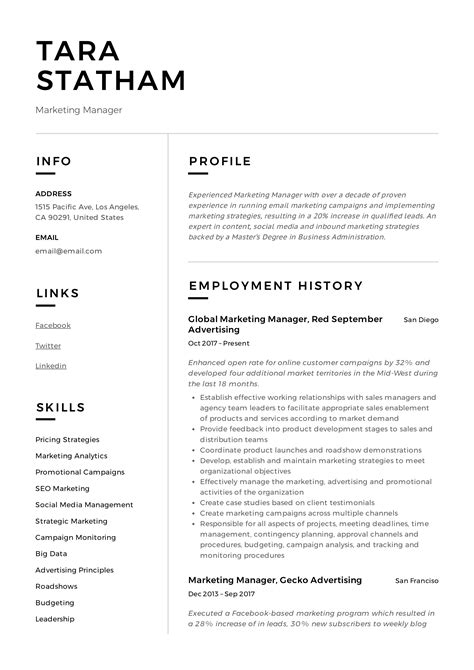 Marketing Manager Resume Template