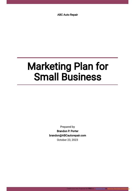 Marketing Plan Template For Small Business