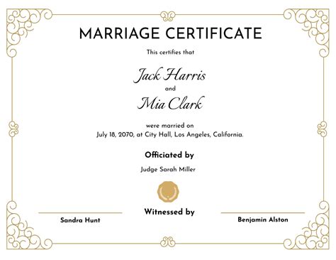 Marriage Certificate Template Free