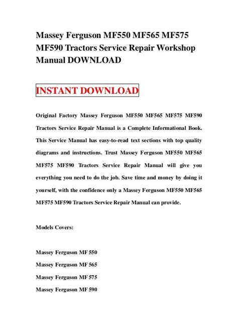 Massey Ferguson Mf550 Mf565 Mf575 Mf590 Tractors Service Repair Workshop Manual Download