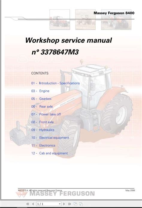 Massey Ferguson Mf8400 Tractor Workshop Service Manual