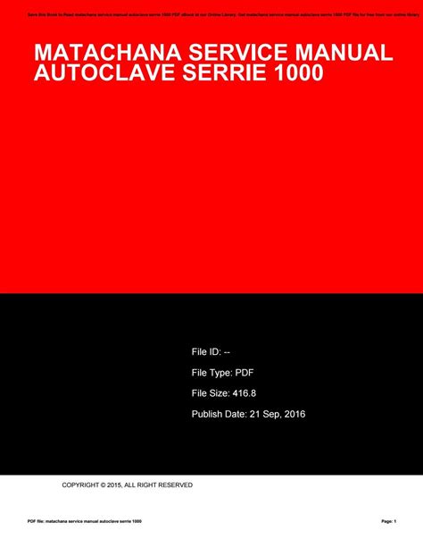 Matachana Service Manual Autoclave Serrie 1000