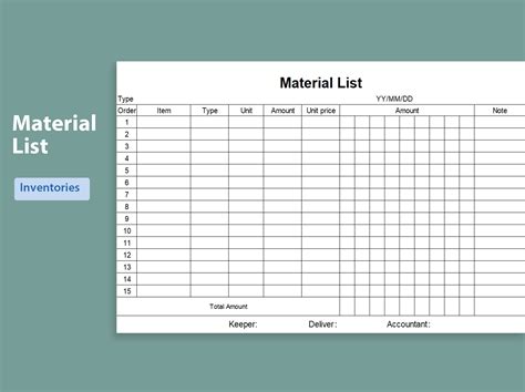 Materials List Template