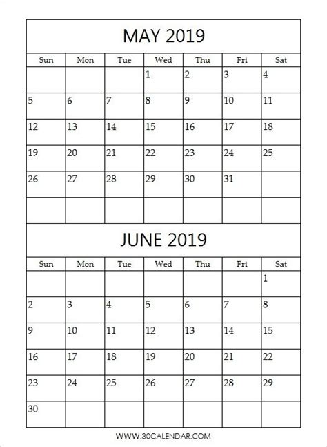 May June Printable Calendar
