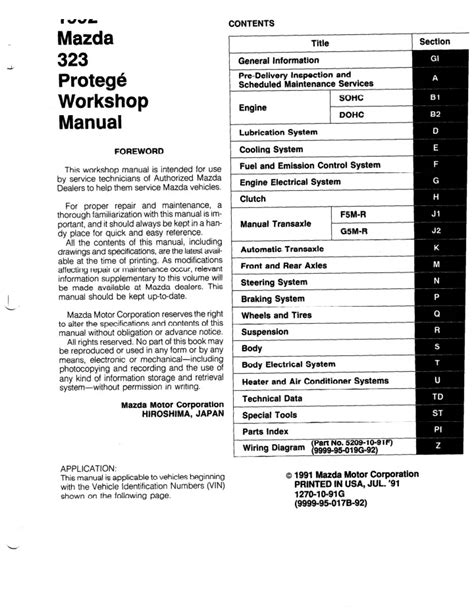 Mazda 323 Protege Bg 1992 Factory Service Repair Manual