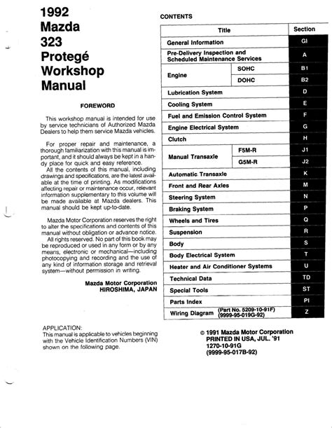 Mazda 323 Protege Bg 1994 Factory Service Repair Manual