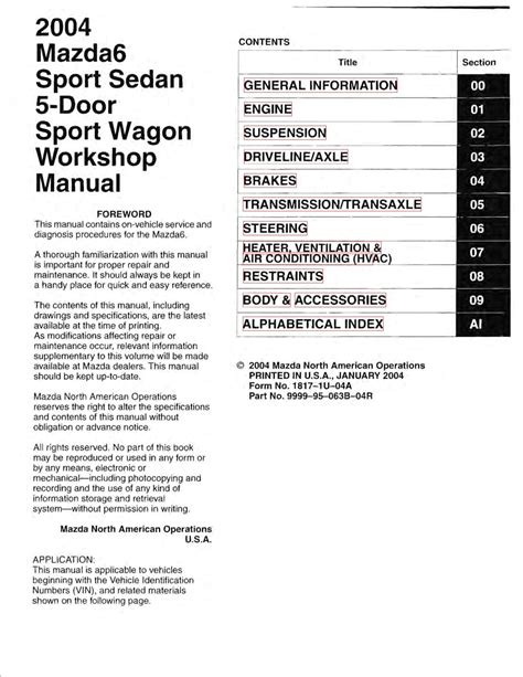 Mazda 6 Sport Sedan 5 Door Sport Wagon Full Service Repair Manual 2004 2008