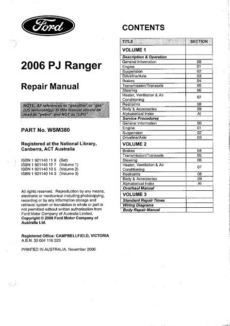 Mazda Bt50 06 09 Models Ranger 2 5l Repair Manual