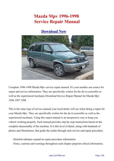 Mazda Mpv 1996 Car Workshop Manual Repair Manual Service Manual Download