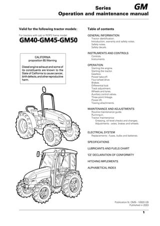 Mccormick Gm40 Gm45 Gm50 Tractor Operation Maintenance Service Manual