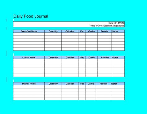 Meal Log Template