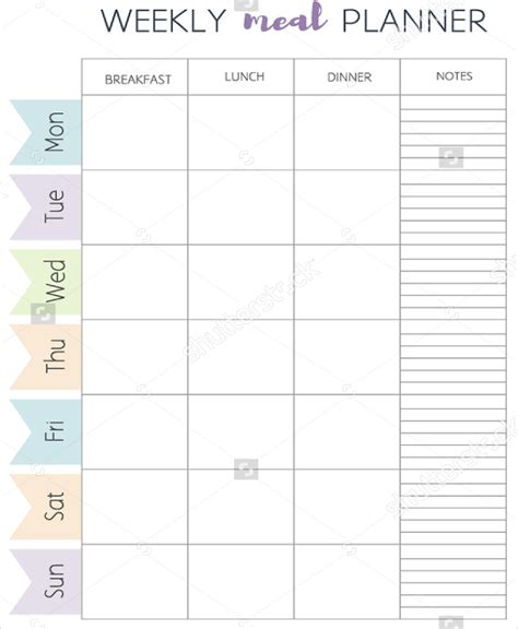 Meal Plan Calendar Template