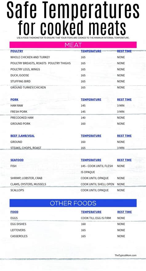Meat Cooking Temperatures Chart Printable