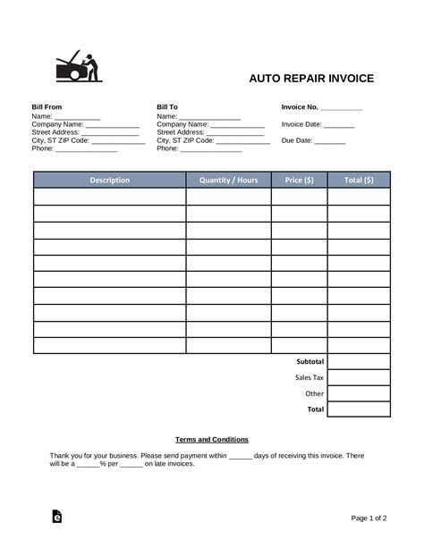 Mechanic Invoice Template Word