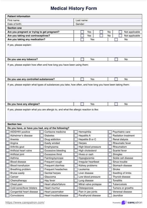 Medical History Form Template