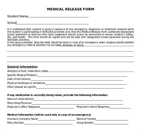 Medical Release Forms Template