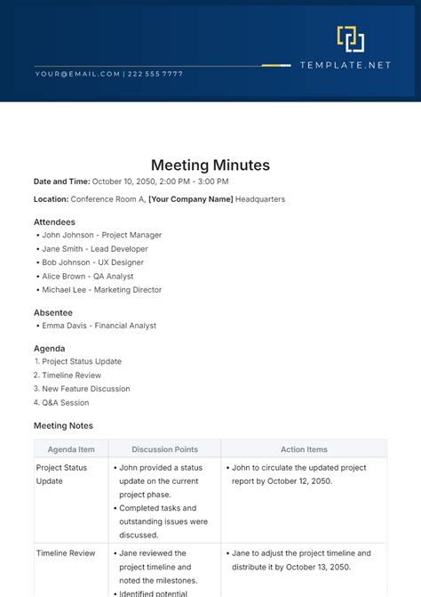 Meeting Minutes Format Template