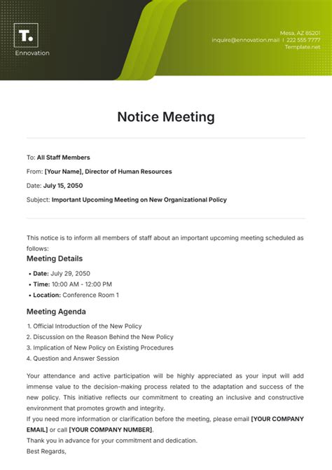 Meeting Notice Template Example