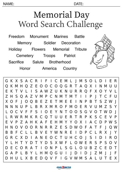Memorial Day Word Search Printable