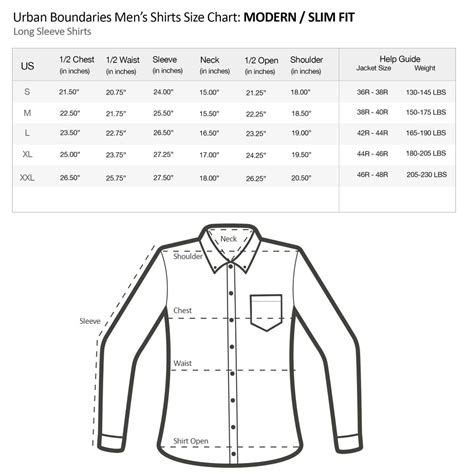Men's Button Up Size Chart