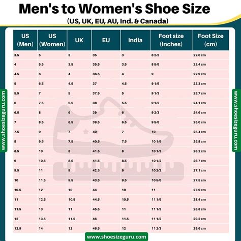 Men To Women Shoe Size Conversion Chart
