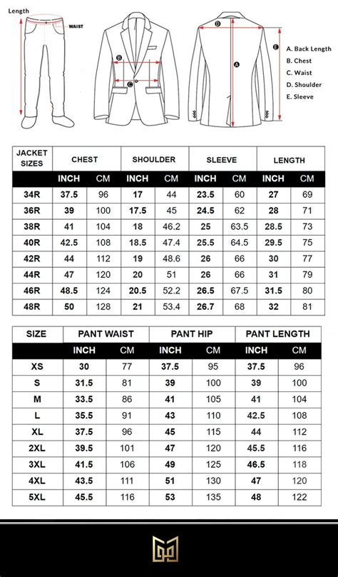 Mens Tuxedo Size Chart