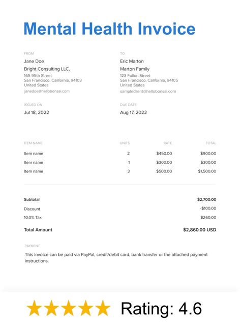 Mental Health Invoice Template
